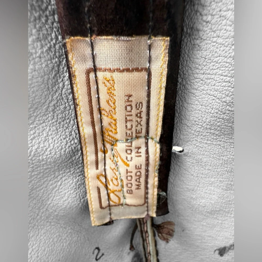 Vintage Larry Mahan Brown Suede and Reptile Leather Women's Cowboy Boots - Picture 6 of 8